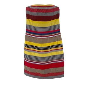 J Mclaughlin Dress Strapless Sheath Colorful Striped Size 2 Fun Cocktail Short